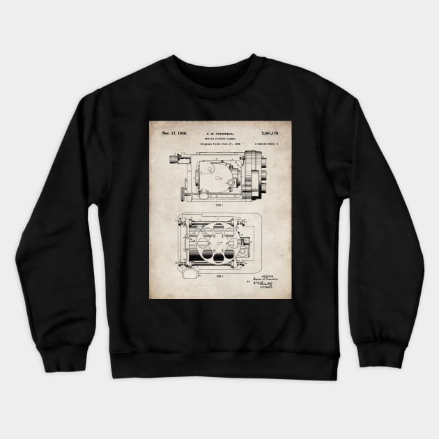 Film Camera Patent - Movie Lover Cinema Student Art - Antique Crewneck Sweatshirt by patentpress